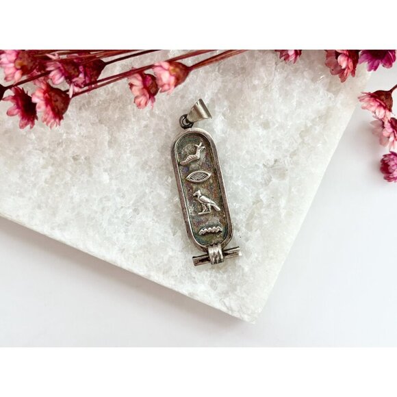 Sterling Silver Egyptian Pergament Hieroglyph Vintage Charm | Pendant | Trinket - Picture 2 of 8